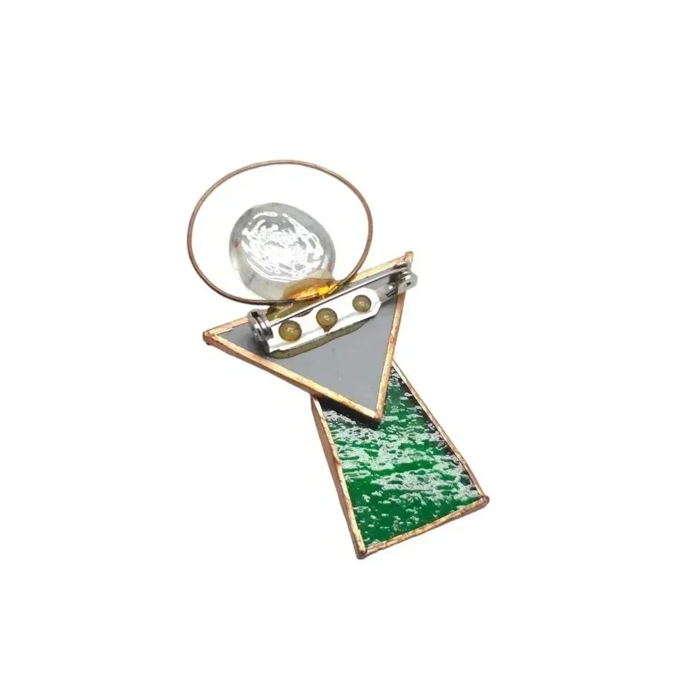 Handmade Angel Green Clear Glass Brooch Pin Gold Tone Vintage